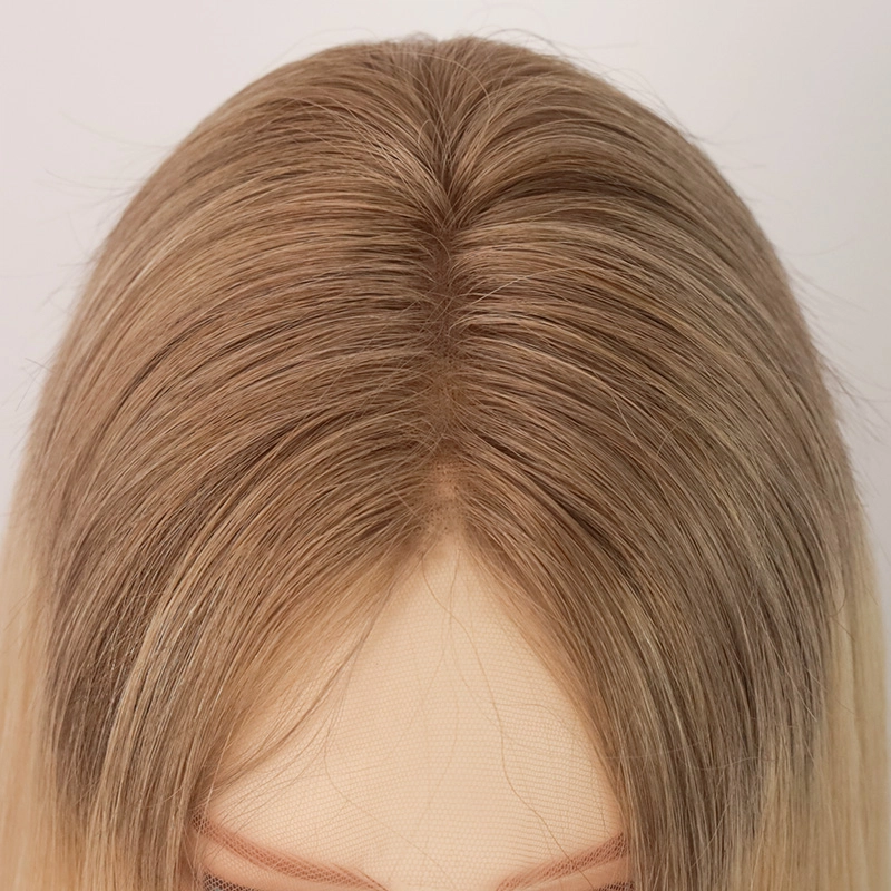 Margaret Blonde color with dark root human hair lace top wig for women YR0024